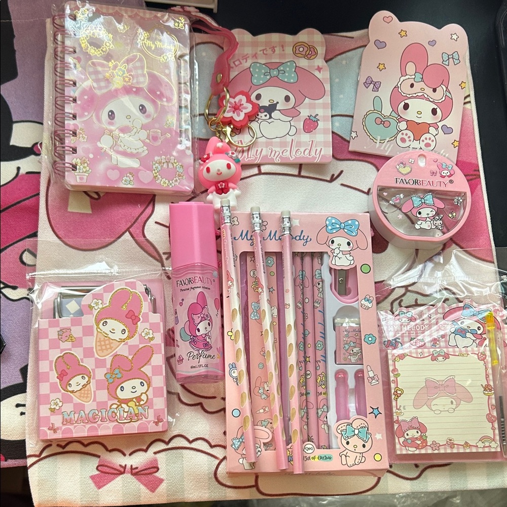My Melody Stationery Set with Pink Accents and tote bag